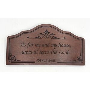 VTG Cherry Wood Amish As For Me and My House Sign Carved Joshua 24:15